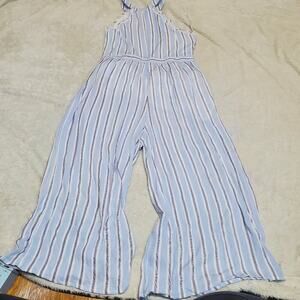 NEW Blue White Striped Halter Wide Leg Jumpsuit‎ Large Casual Classic Parisian
